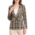 thumbnail image 4 of INSPIRE CHIC Blazer à Carreaux pour Femmes, Rentrée Scolaire, Revers Cranté, Manches Longues, un Bouton, Brun Noir, m, 4 of 7