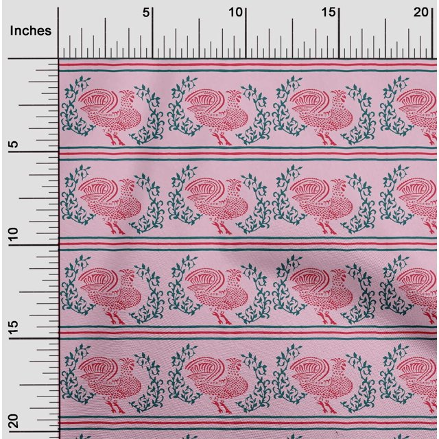 oneOone Cotton Flex Fabric Stripe|Leaves & Hen Block Print Sewing Fabric BTY 40 Inch Wide