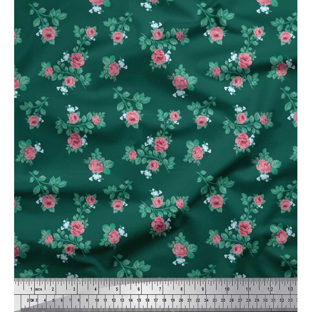 Soimoi Rayon Fabric Leaves & Rose Floral Print Fabric by the Yard 42 Inch Wide