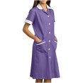 thumbnail image 2 of Tidyack,Marked Down,Nurse Lapel Dress, Solid Color Work Dress, Pockets + Button Splicing, Midi Length, For Healthcare Staff, Professional Work Attire, Cotton Blend, Clean Cut, Daily Uniform, 2 of 6