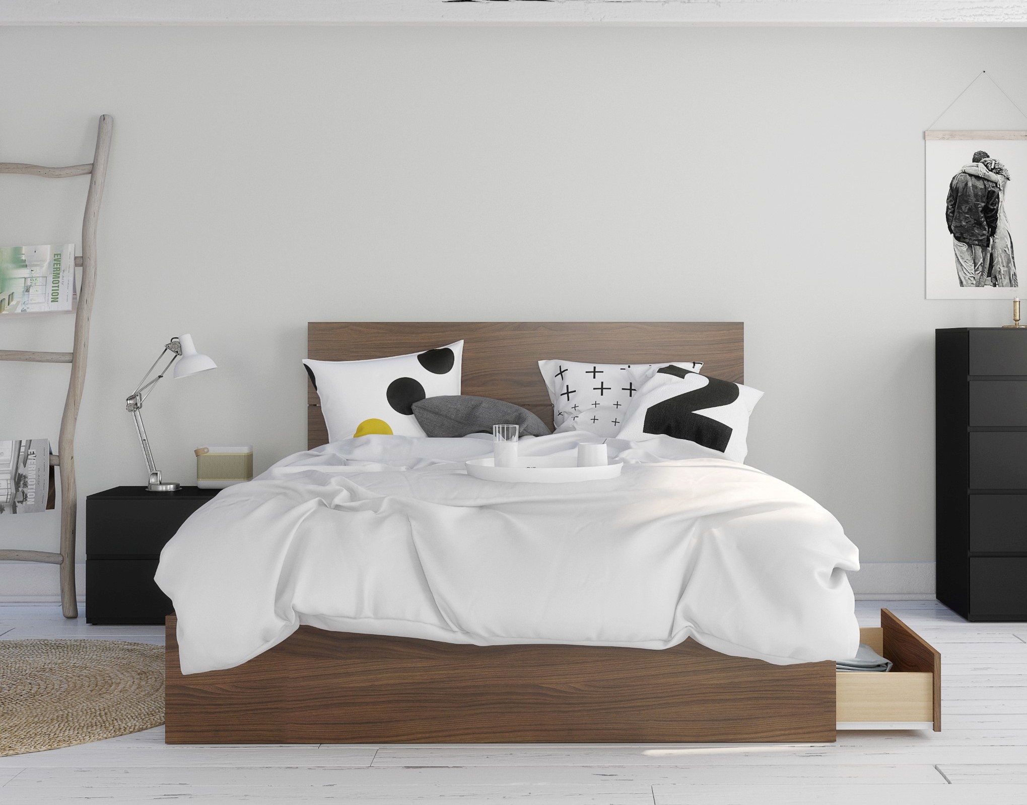 Juno Ensemble de Chambre 3 Pcs Format Grand Noyer et Noir