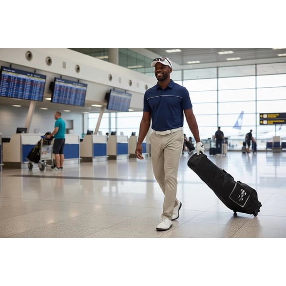 A99 Golf Travel Bag with Durable hard Top & TSA lock w/Wheels Premium Nylon Fabric, Golf Travel Bags for Airlines ,Protect Your Club for Safe Transport with Extra Travel cover( Grey/Black)