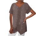 thumbnail image 1 of Timegard Tops for Women Cotton Linen V Neck Short Sleeve Irregularly Tee Casual Solid Color Lightweight, 1 of 6