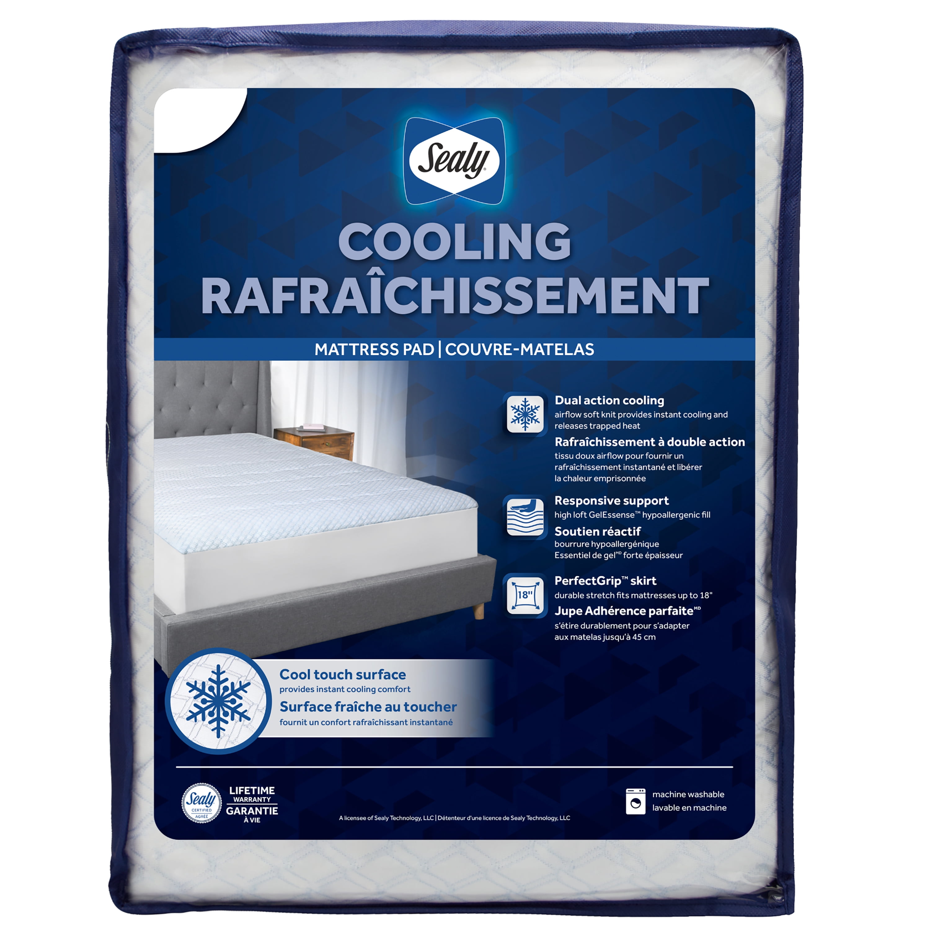 Sealy Cooling Mattress Pad, King- Fitted, High Loft, Soft Knit