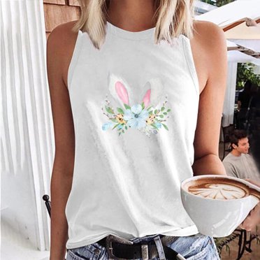 EGNMCR Easter T-Shirts à Imprimé pour Femmes T-Shirts Graphiques pour Femmes Chemises pour Femmes Débardeurs d'Été Décontractés Sans Manches Hauts Réguliers à Col Rond Débardeur Sans Manches à Imprimé Hauts pour Femmes T-Shirts