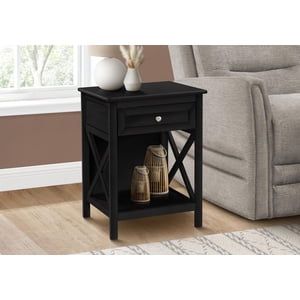 Monarch Specialties Accent Table, End, Side Table, 2 Tier, Bedroom, Nightstand, Lamp, Storage Drawer, Black Veneer, Transitional