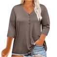 thumbnail image 1 of Plebaso Womens Plus Size Tops 3/4 Sleeve V Neck Casual T Shirts Loose Solid Color Button down Blouses Tees, 1 of 7