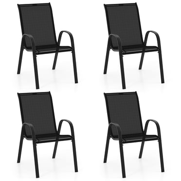 Costway Ensemble de 4 Chaises de Salle à Manger de Patio Empilables Accoudoirs Gain de Place Jardin Noir