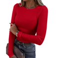 thumbnail image 2 of Womens Long Sleeve Stretch Crewneck Ribbed T Shirt Fitted Casual Basic Tops, 2 of 4