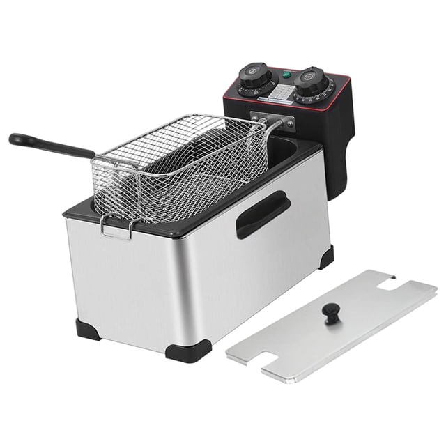 Lipstore Friteuse Électrique en Acier Inoxydable 3 L Grande Capacité Réservoir Amovible Température Réglable Appareil de Chauffage Efficace Convient pour Maison Cuisine Fête Traiteur Entreprise 24,5 cm X 41 cm X 24 cm