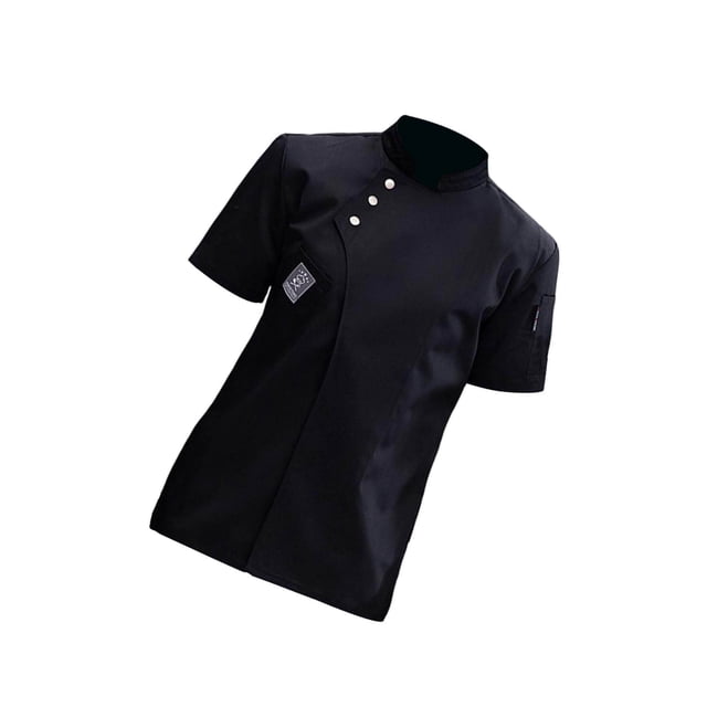 Chef Jacket Short Sleeve Cooking Clothes Simple Hotel Pub Waiter Workwear Chef Coat for Restaurant Black XXL