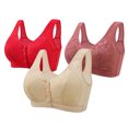 thumbnail image 1 of Sentmoon 3PC Push up Bras for Women Oversize No Underwire Women Sports Bras Breathable Front Closure with Button Floral Lace Embroidery Lift Seamless Sleep Bralettes for Dating Outfits Wine 44/100, 1 of 2
