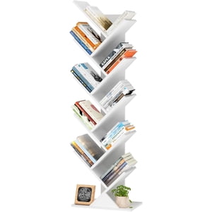 10 Étagère de livre d'arbres, étagère de bois debout pour Narrow Space, Rangement Organisateur Plaquettes pour Livres/CDs/Magazine, Bibliothèque avec Tablettes pour le bureau à domicile, Salon - blanc