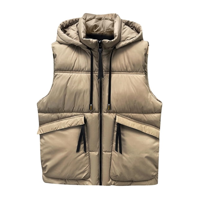 Gilet Sans Manches pour Homme à Fermeture Éclair avec Poches, Couleur Unie, Mode