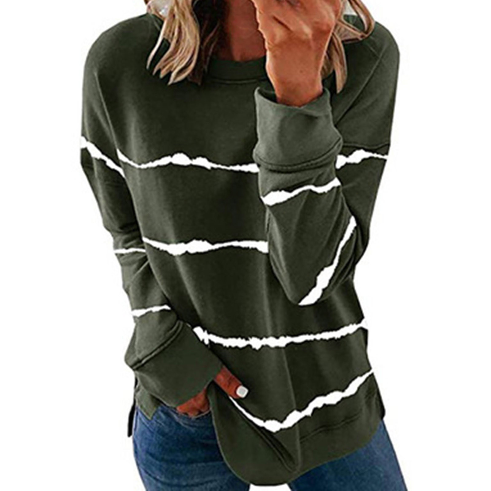 hoksml Vêtements d'Automne Mode Femme T-Shirt à Col Rond à Manches Longues d'Été Imprimé Décontracté Ample Blouse Chandail Hauts Liquidation