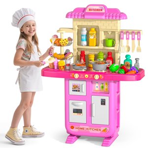 MSKOLER 36 dans la cuisine pour les enfants 2-6 4-8 ans, Jouer à la cuisine avec lumière, son et pulvérisation, Accessoires de jouets d'évier, Poêles de cuisson, Pr