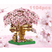 Romantic Purple Pink Cherry Blossom Tree House Building Blocks, Mini Floral Scene DIY Assembly Classic Model, Creative Miniature Bricks Decor Set, Ideal Gift for Kids