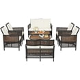 thumbnail image 2 of Costway 8PCS Patio Rattan Furniture Set Cushioned Chairs Wood Table Top W/Shelf, 2 of 10