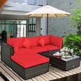 thumbnail image 4 of Gymax Ensemble de Canapé Sectionnel en Rotin 5 Pcs Ensemble de Meubles de Patio avec Coussin et Oreiller Rouges, 4 of 10
