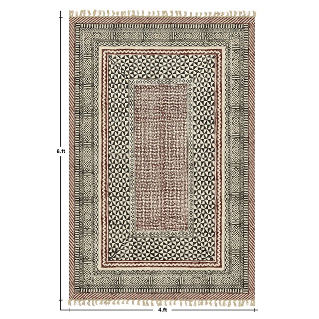 Casavani Handblock Printed Black Cotton Rug Square Area Rug for Entryway Kitchen Bathroom 5x5 feet