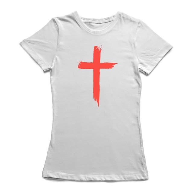Jésus T-shirt Blanc pour Femmes Style Peinture Croix Rouge à Taille Moyenne