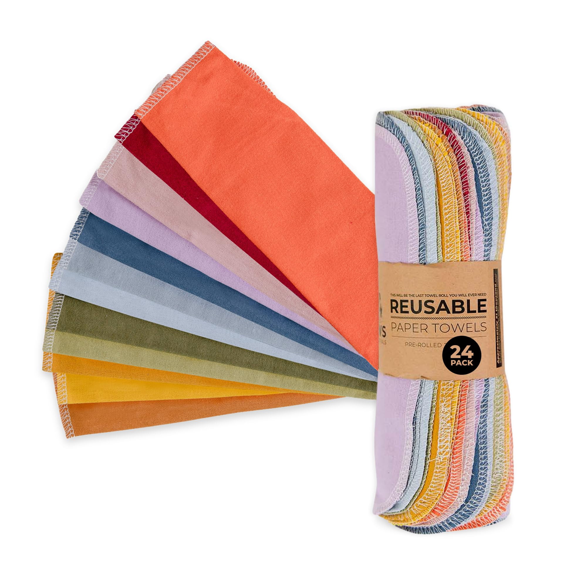 Zero Waste Reusable Paper Towels, Organic Cotton Flannel Wipes for Kitchen, Bathroom, Hand Drying, Pet Messes, and Counter Cleani