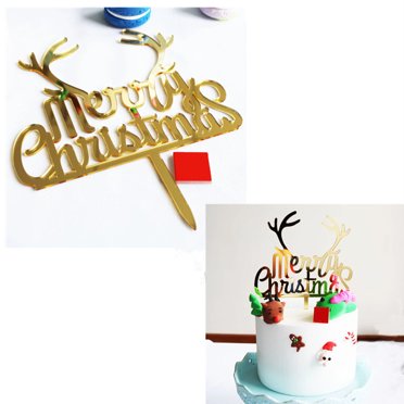 Christmas Cake Decoration Acylic Christmas Cupcake Decoration with Horn Christmas Cake Decoration Party Cake Topper with Gold Letters