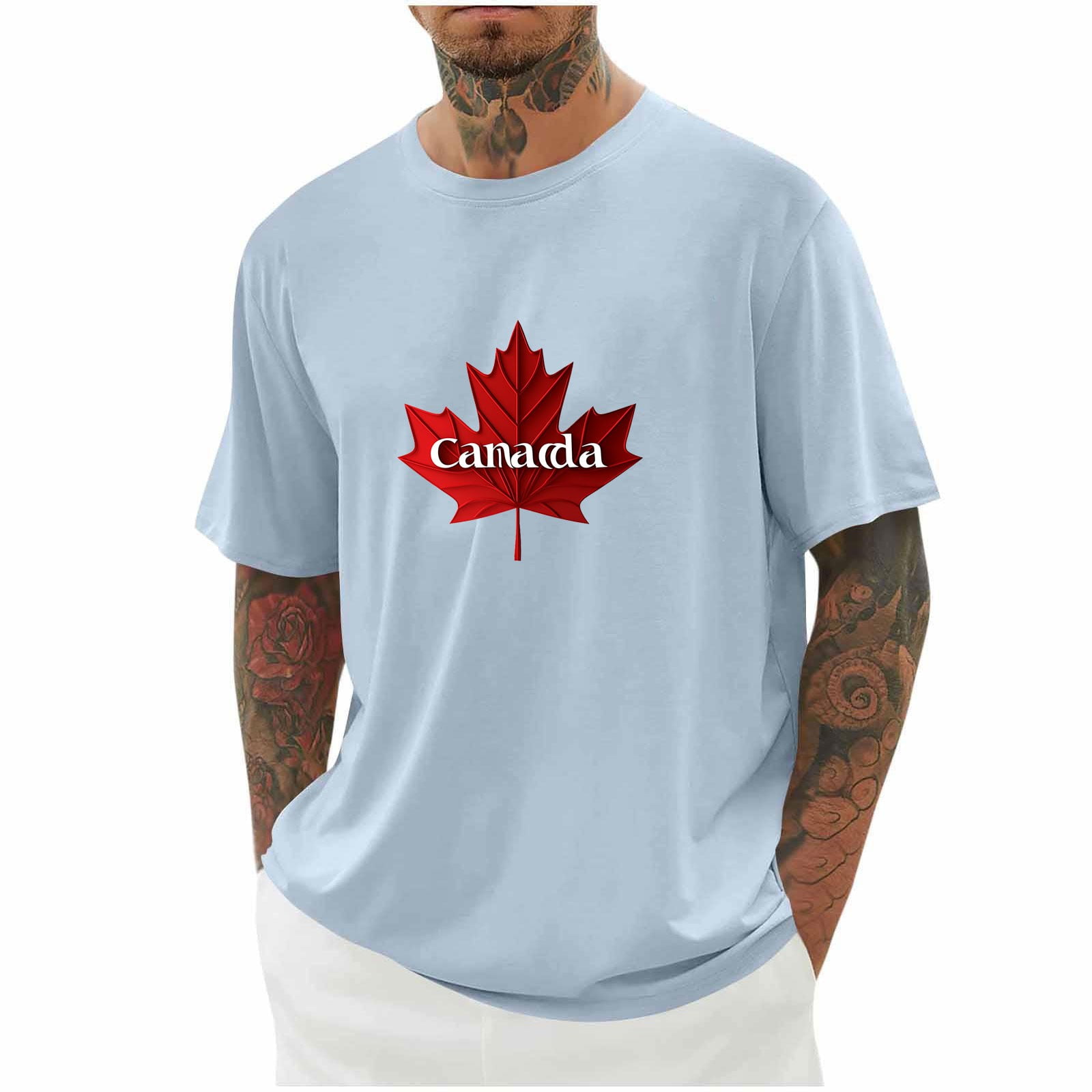 Amzcrzy Mens T-Shirts Plus Size S-5xl Fashion Maple Leaf Print Canada Day Tee Summer Casual Short Sleeve Round Neck Workout Shirts For Men Loose Comfy