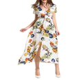 thumbnail image 1 of EIMELI Flower Print V-Neck Short/ Half Sleeve Bohemian Dress One-Piece, 1 of 5