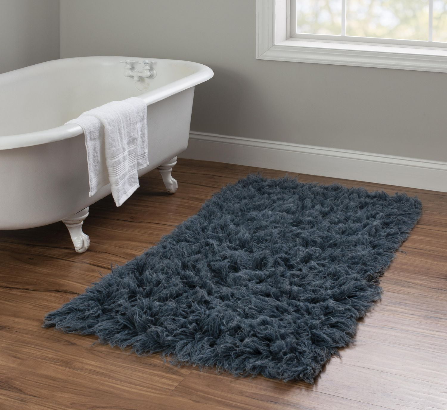 New Flokati 1400gr 2'4" x 4'8" Accent Rug, Denim Blue