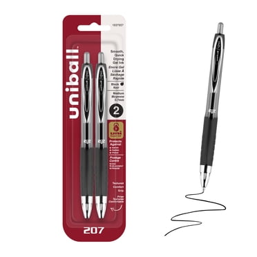 uniball™ 207 Retractable Gel Pens, Medium Point (0.7mm), Black, 2 Pack