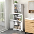 thumbnail image 2 of Gymax Armoire de Rangement Haute pour Salle de Bain, Colonne à Linge avec Porte en Verre et Tablette Ajustable, Blanc, 2 of 10