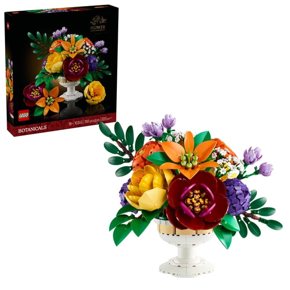 LEGO Botanicals Flower Arrangement DIY Building Set - Faux Bouquet Set for Adults, 18+ - Floral Home Décor Kit - Unique Centerpiece Idea - Decorations for Office or Cubicle - 10345