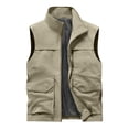 thumbnail image 1 of LNWUY Men's Work Vest Solid Color Standing Collar Multiple Pockets Outdoor Utility Vest Photography and Sports Jacket Coat Yellow L, 1 of 8