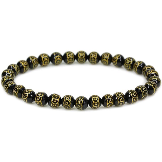 Pièces de Cuivre Naturelles Pierre Précieuse d'Agate Noire Perles Rondes 6 mm Bracelet Extensible 7 Pouces Unisexe