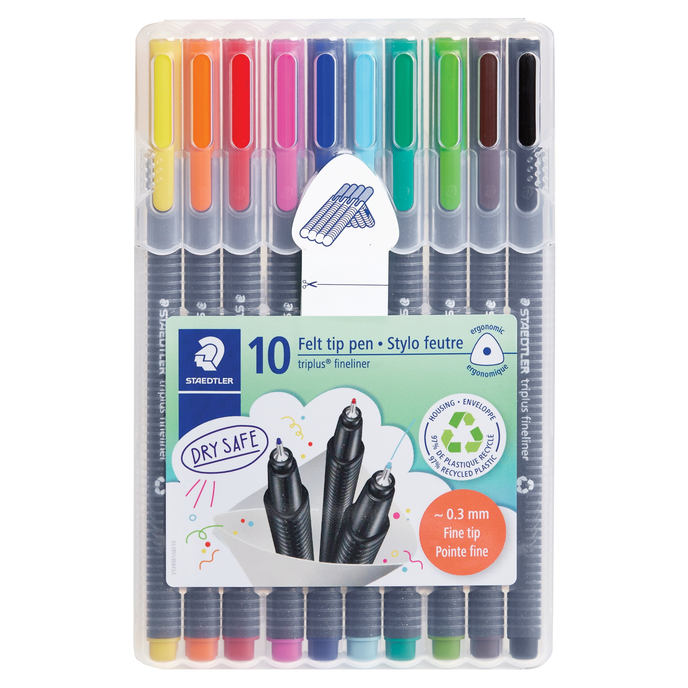 Staedtler Triplus Fineliner Pens, Pack of 10, Assorted Colours