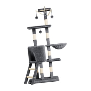 Lionlar Arbre de chat (133cm Tall) Formation de jouets multi-niveau Cat pour tous les âges Chat Gris foncé