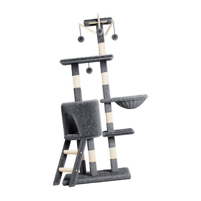 lionlar Cat Tree (133cm Tall) Multi Level Toy Training Cat for All Ages Cat Dark Gray