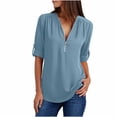 thumbnail image 1 of Chemises à Manches Longues pour Femmes Chemises d'Été à Manches Longues pour Femmes Tunique Décontractée à Fermeture Éclair Col en V Blouse à Manches Roulables Hauts, 1 of 7