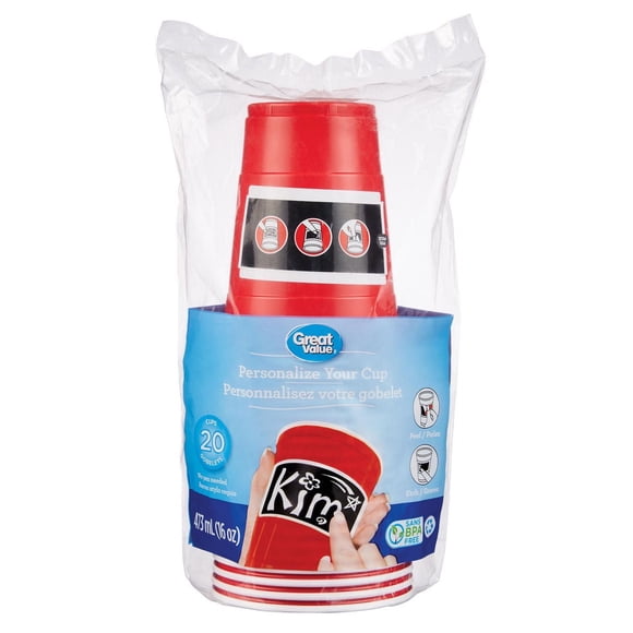 Great Value Personalize Your Cup Disposable Cups, 20 Cups