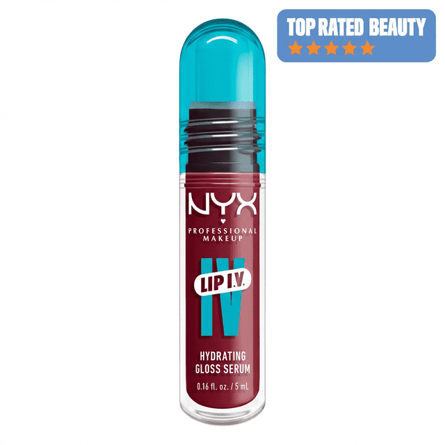 NYX Professional Makeup Lip IV Hydrating Gloss Stain in Bubblegum Burst shade, 5 mL clear tube with turquoise cap, infused with vitamins and coconut water for up to 12-hour hydration and high pigment wet shine lip tint, ideal for precise one-swipe application.