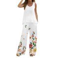 thumbnail image 1 of Mikilon Ensemble Stylé pour Femmes 2 Pcs Décontracté Ample Imprimé Gilet Pantalon Long Sans Manches Col Rond Haut/chemise Ensemble Blanc TP, 1 of 5