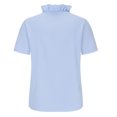 thumbnail image 4 of Pompotops Women's Casual Solid Color Ruffle Collar Long Sleeve Ruffle Shirt Blouse V-Neck Short Sleeve Shirt Tops, 4 of 7
