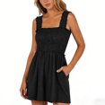 thumbnail image 2 of RXMEKW Strapless Smocked Jumpsuit with Ruffle Straps for Women Wide Leg Short with Pockets Olive, 2 of 8