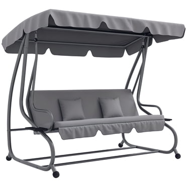 Outsunny Chaise Balançoire de Patio Extérieure avec Auvent Réglable et Deux Oreillers