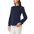 thumbnail image 4 of INSPIRE CHIC Blouse Haut à Col Montant à Volants Boutonné à Manches Longues pour Femme TP Bleu Marine, 4 of 8