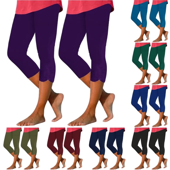 Aboser 2 Pack Capri Leggings for Women Petite High Waisted Cropped Leggings Slim Fits Yoga Pants Tummy Control Knee Length Capris Stretch Solid Color Leggings