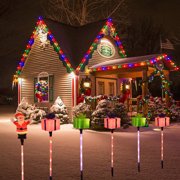 EGNMCR LED Christmas Solar Lights Santa Sleigh Snowman Gift Box Modeling Warm Color Mode Solar Ground Lights Holiday Outdoor Garden Patio Decoration One Tow Five Holiday Solar Lights