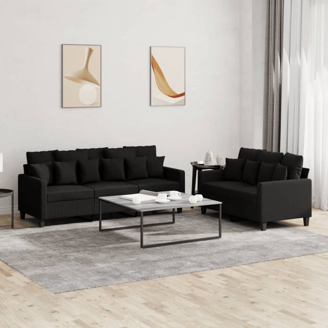 vidaXL Ensemble de Canapé 2 Pcs avec Coussins Tissu Noir