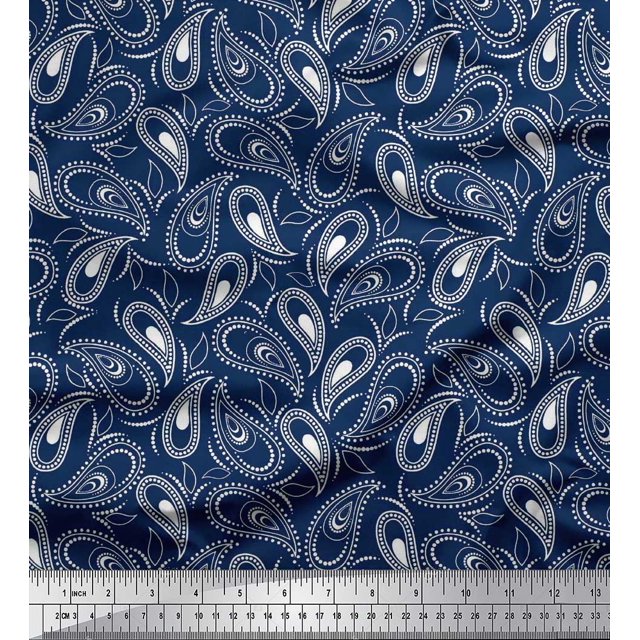 Soimoi Crepe Silk Fabric Dot & Paisley Printed Fabric 1 Yard 42 Inch Wide